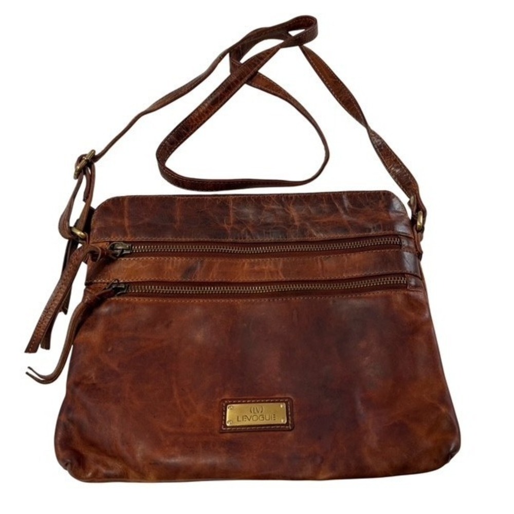 Levogue Genuine‎ Leather Crossbody Bag Cognac Medium 10"x9" Zip